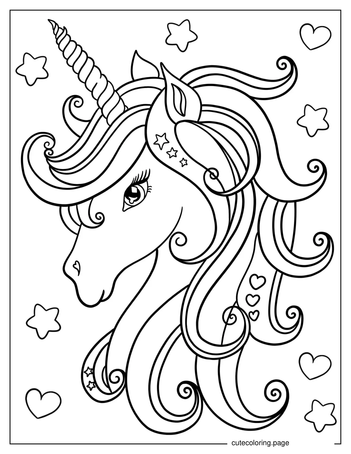 Detailed Unicorn Head With Rainbow Hair coloring page