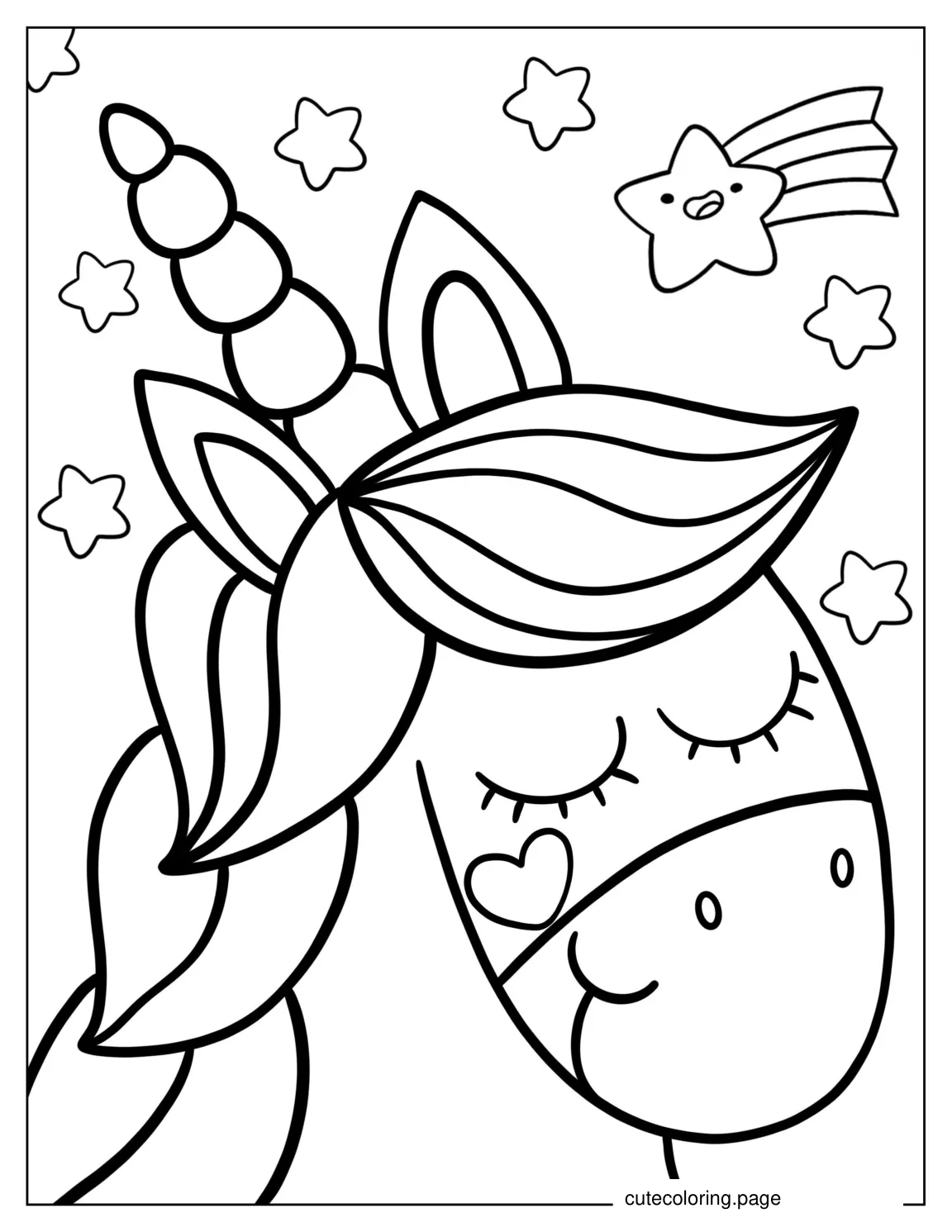 Easy Unicorn With Shooting Star To Color coloring page