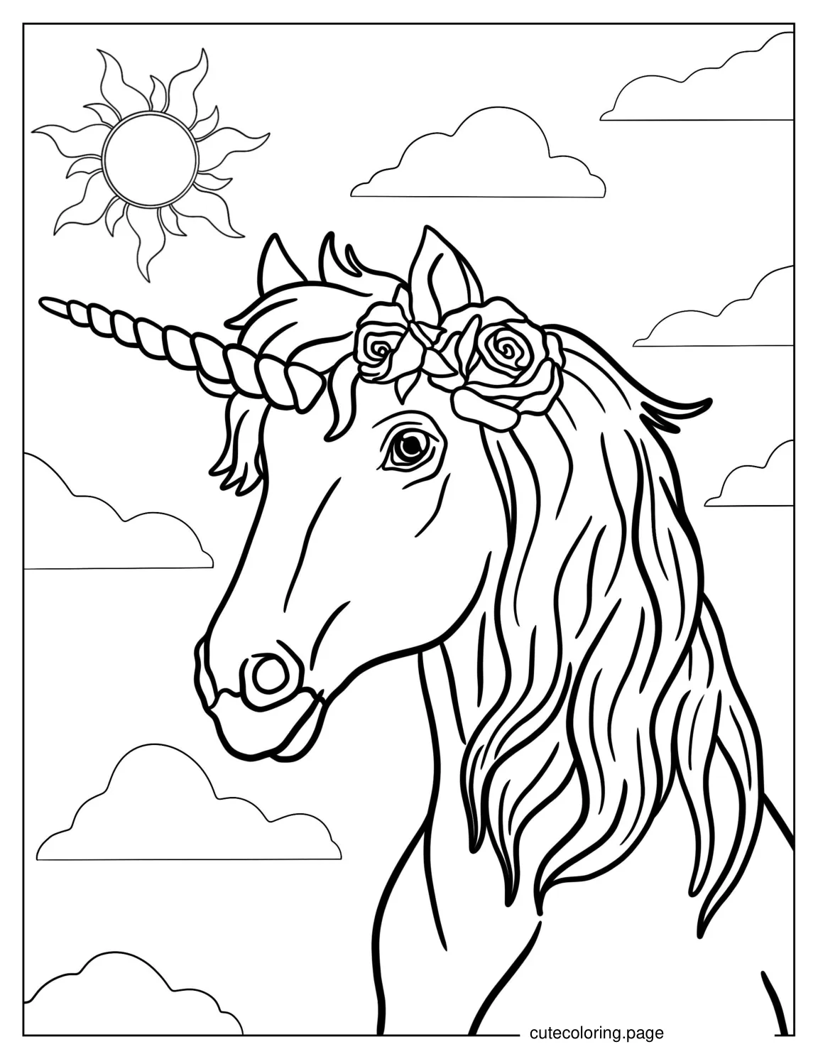 Enchanted Unicorn Head Coloring Sheet coloring page