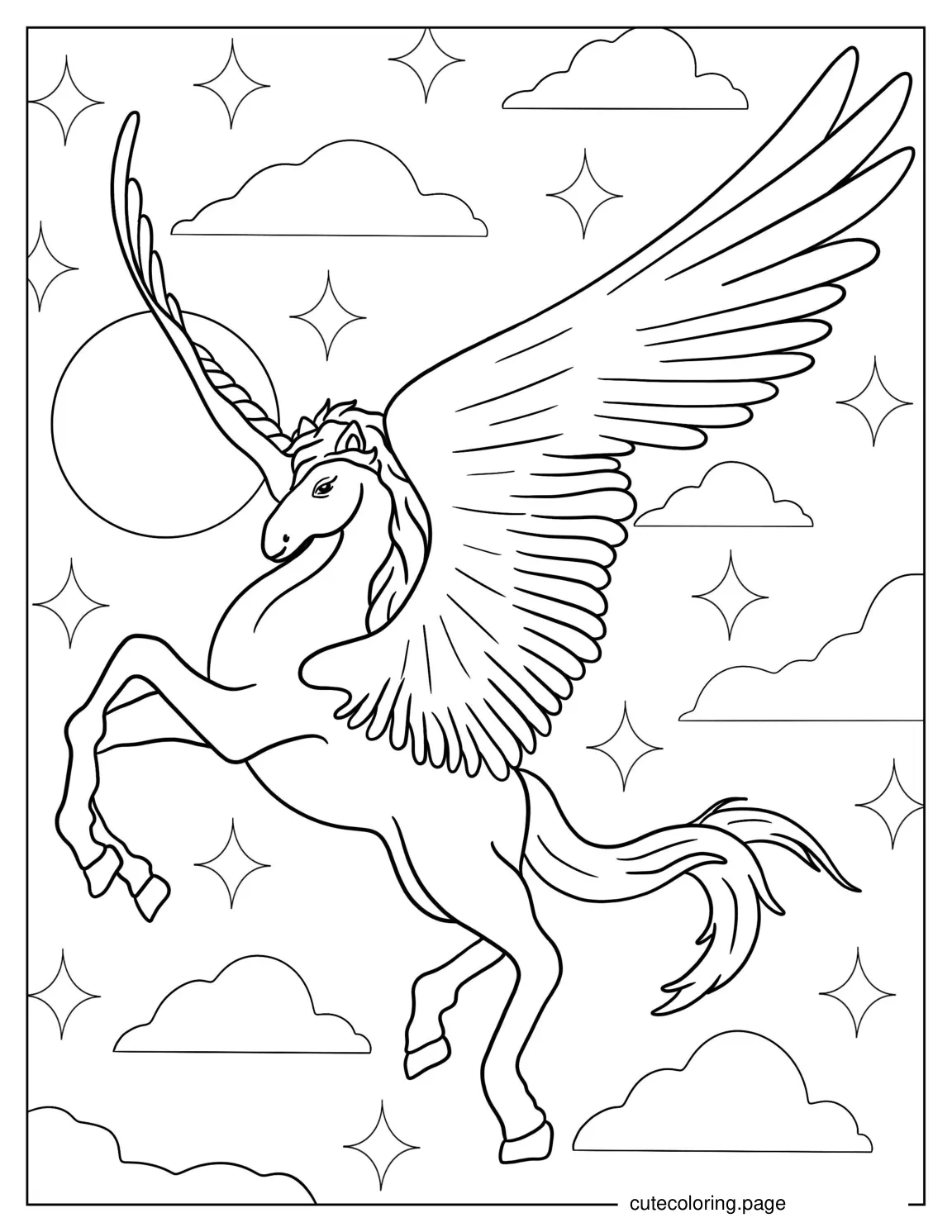 Flying Magical Winged Unicorn Coloring Page coloring page