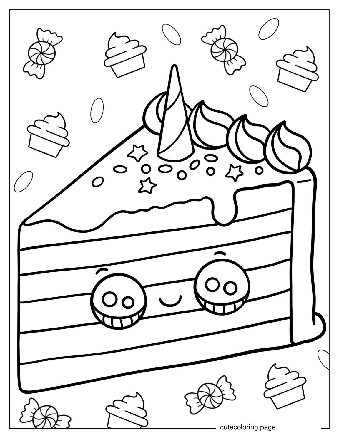 Kawaii Themed Unicorn Cake Coloring Page coloring page