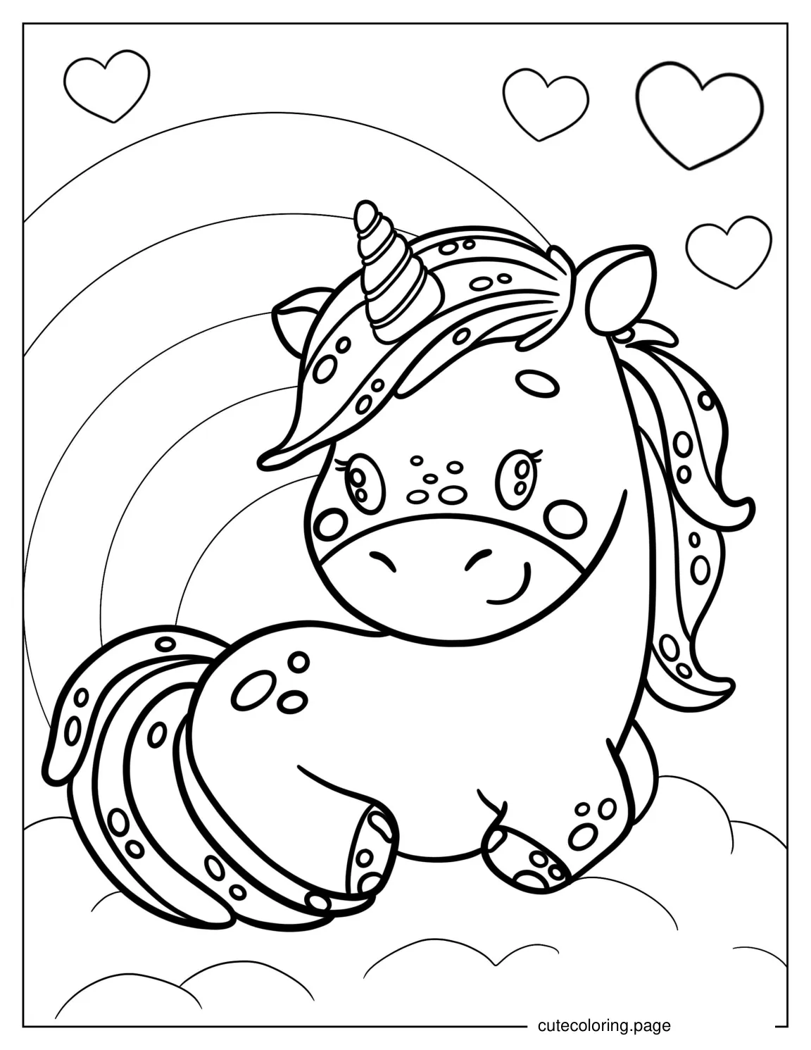 Kawaii Unicorn Sitting On Rainbow To Color coloring page