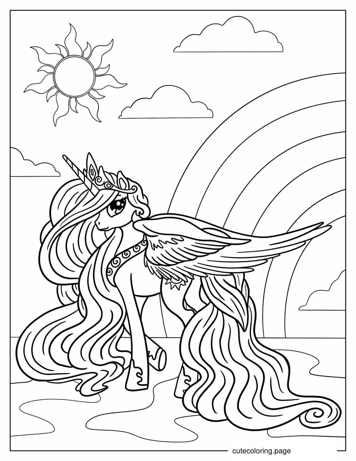 Magical Unicorn Princess With Wings Coloring Page coloring page