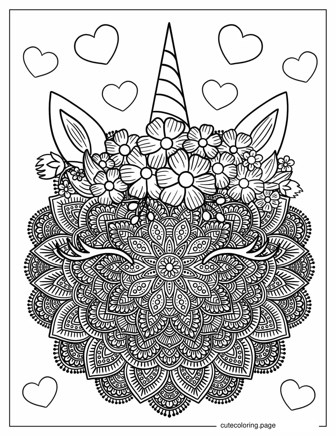 Mandala Unicorn Coloring Sheet coloring page