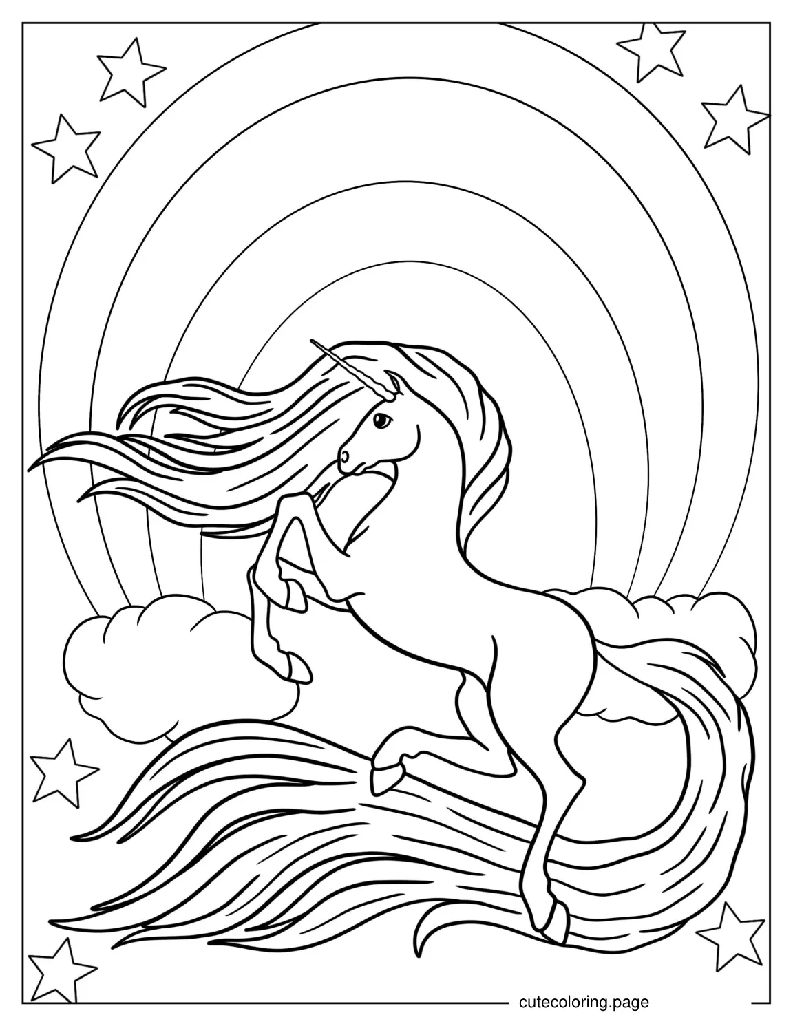 Mythical Unicorn With Sweeping Tail Coloring Page coloring page