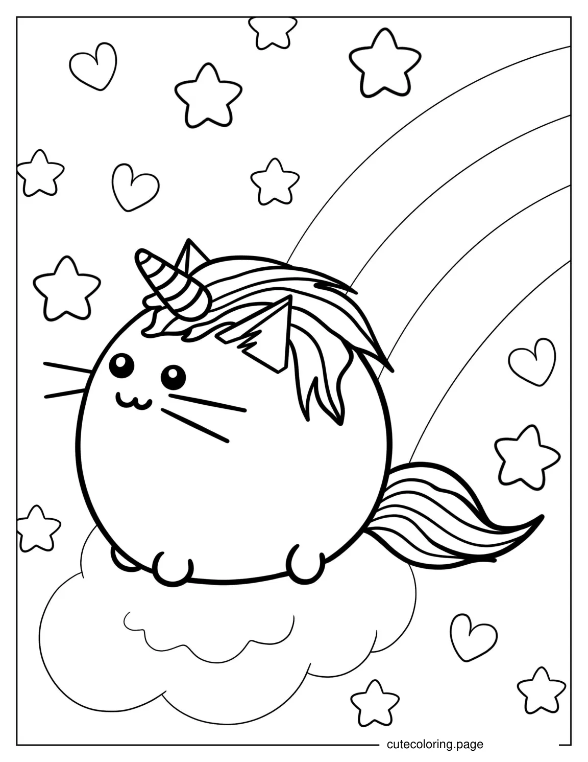 Pusheen Unicorn On Rainbow Coloring Page coloring page