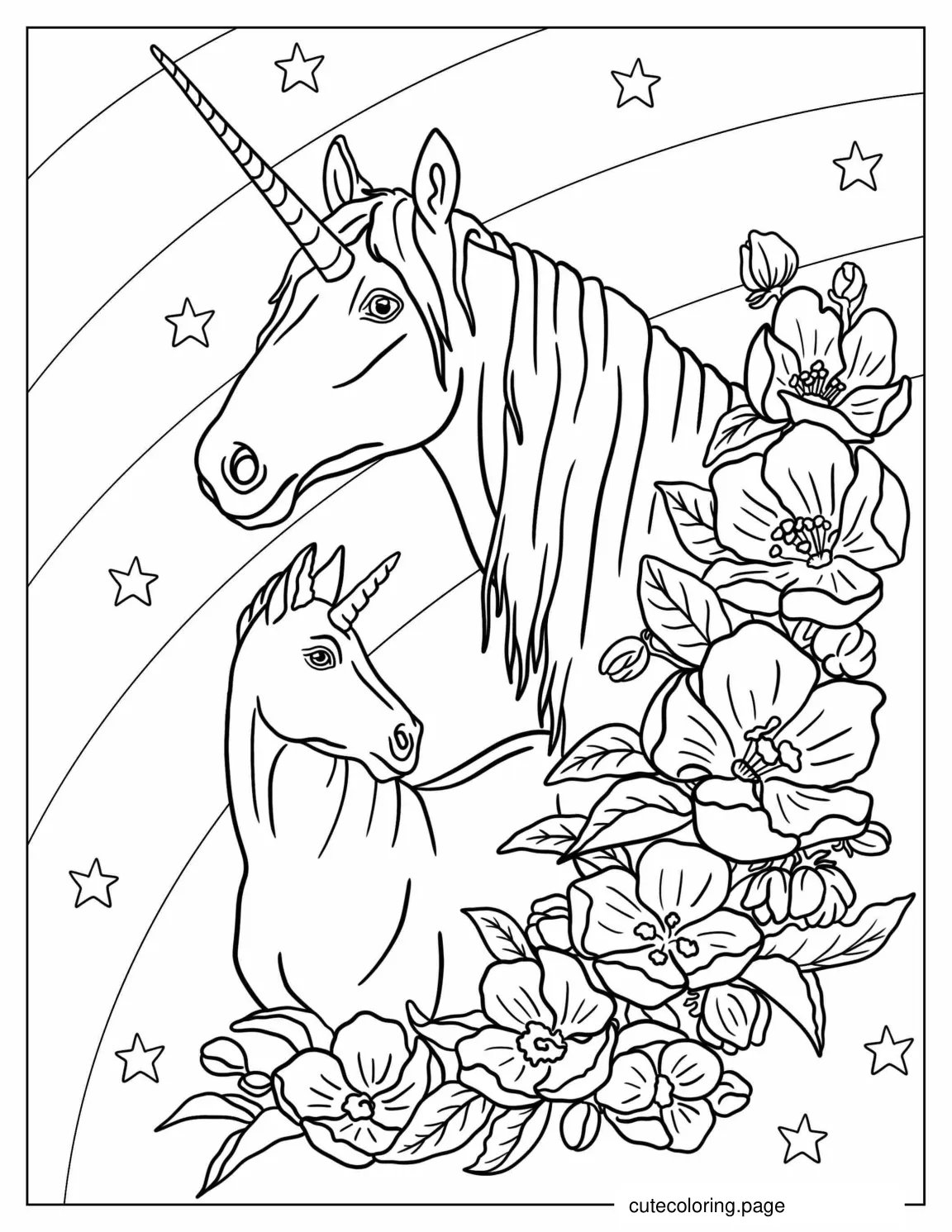 Realistic Looking Unicorn With Flowers coloring page