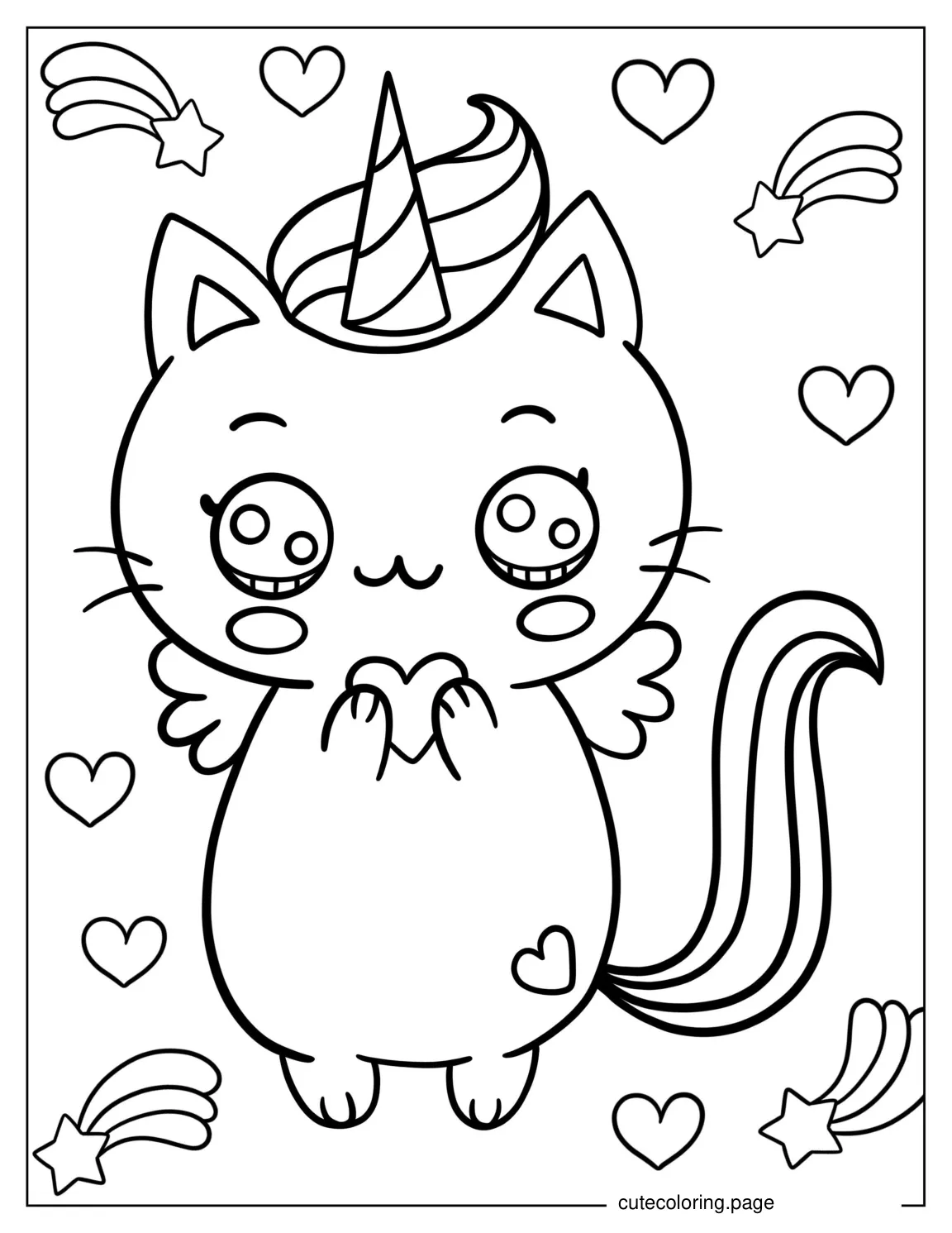 Simple Outline Of a Kawaii Unicorn Cat coloring page