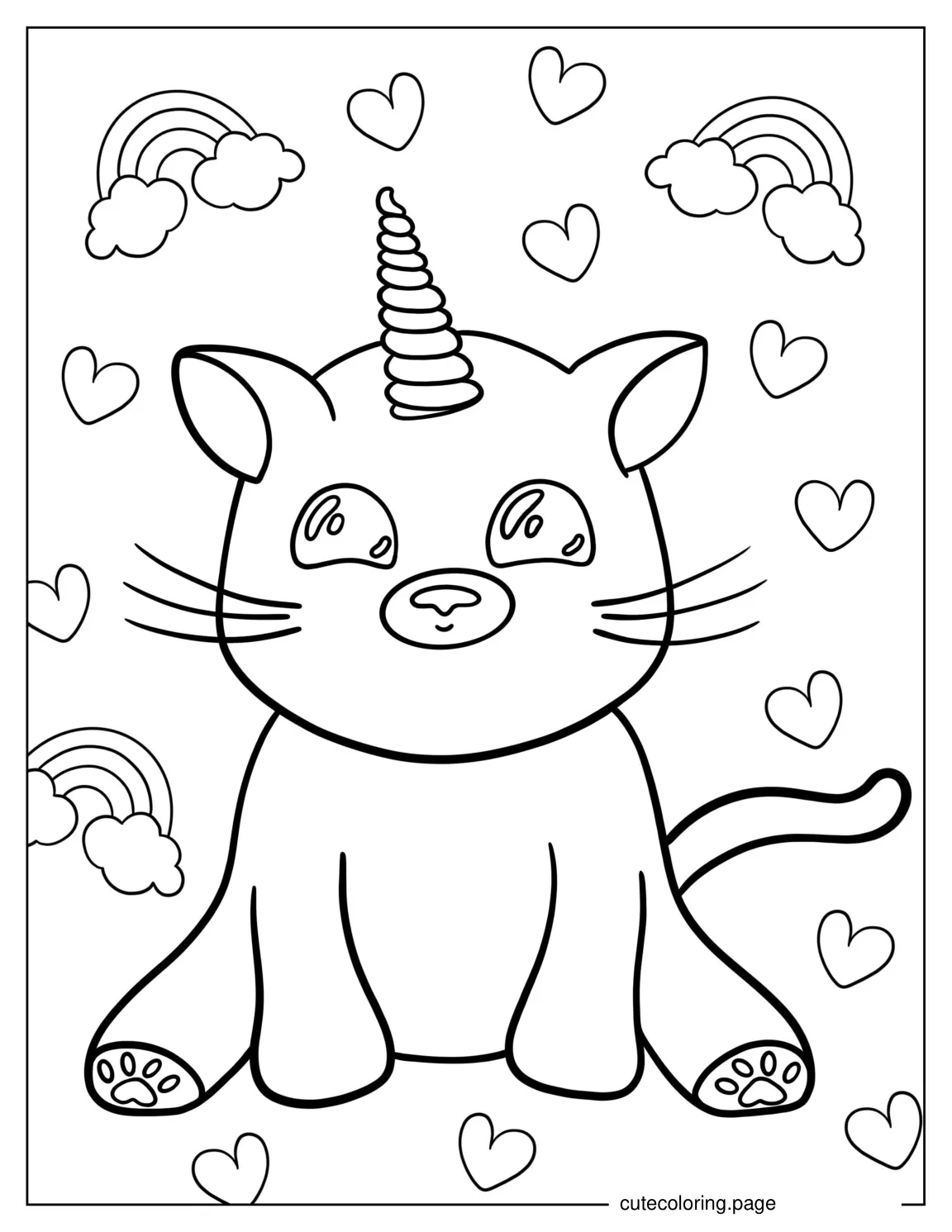 Simple To Color Unicorn Cat coloring page