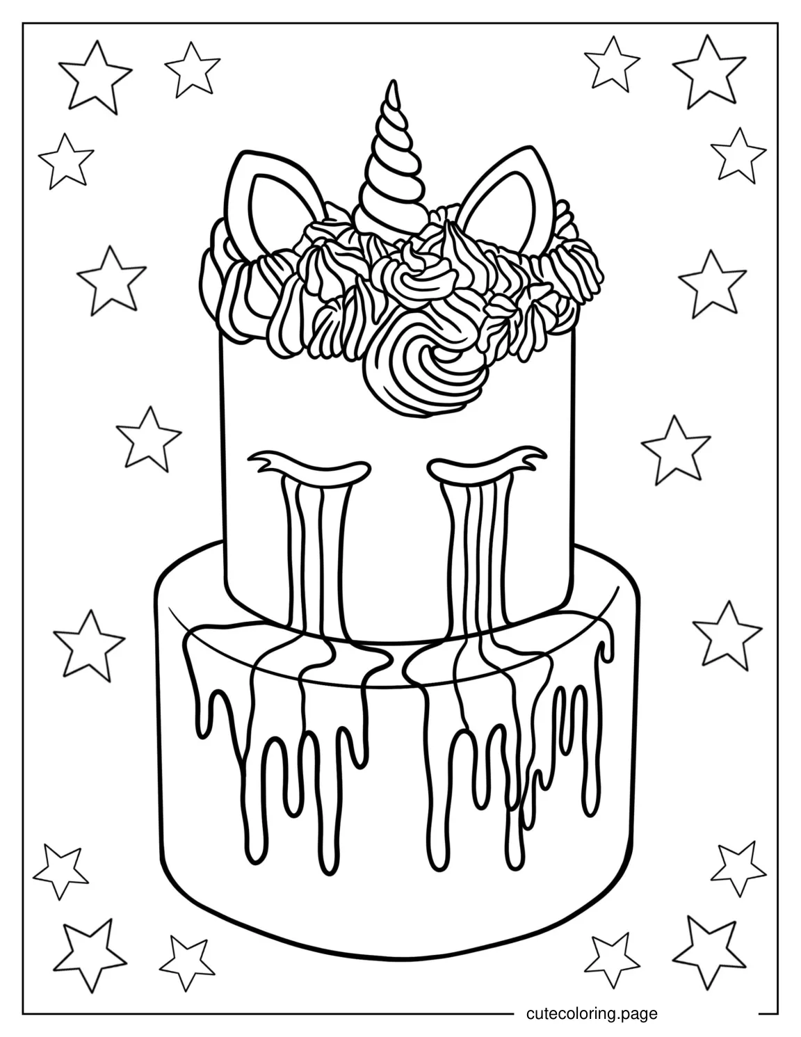 Unicorn Cake Coloring Page coloring page