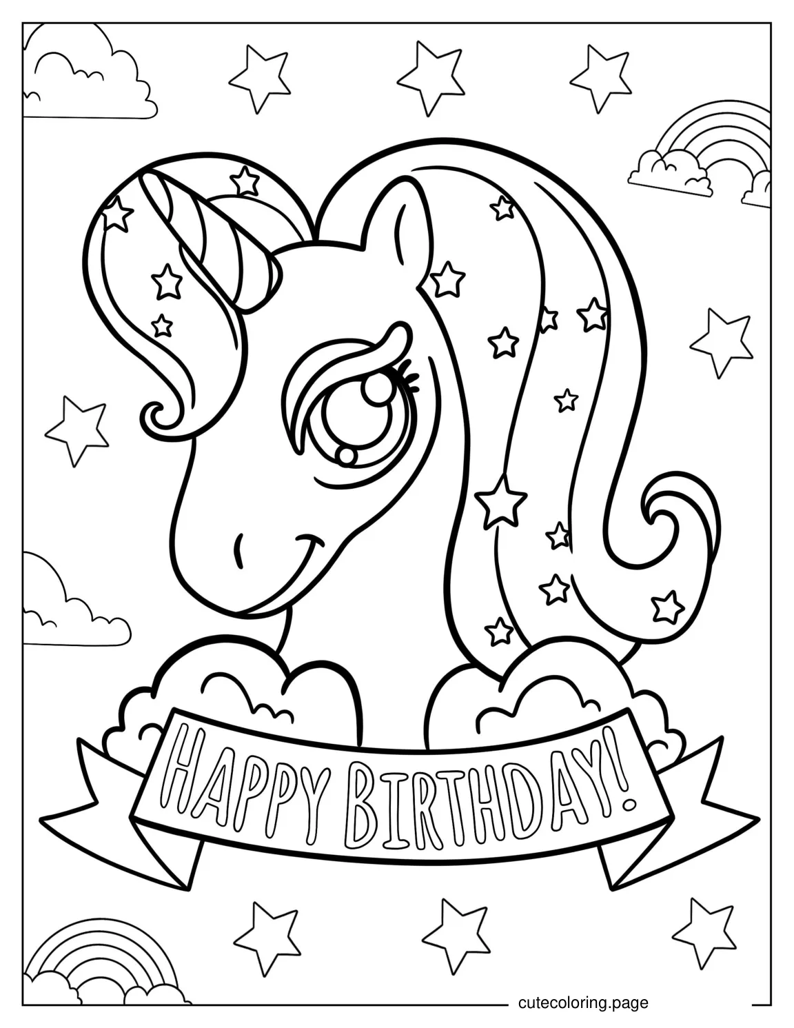 Unicorn Happy Birthday Coloring Page coloring page