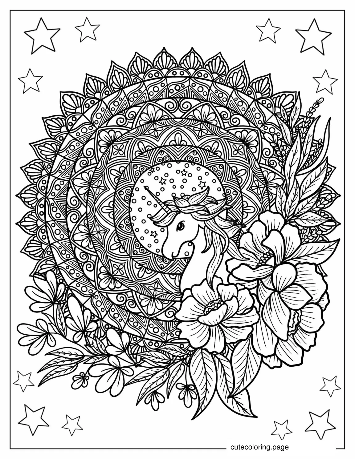 Unicorn Mandala Coloring Page For Adults coloring page