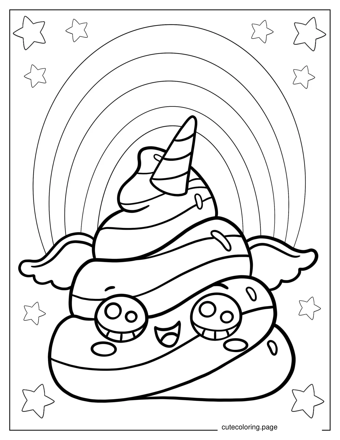 Unicorn Poo Emoji With Rainbow To Color coloring page