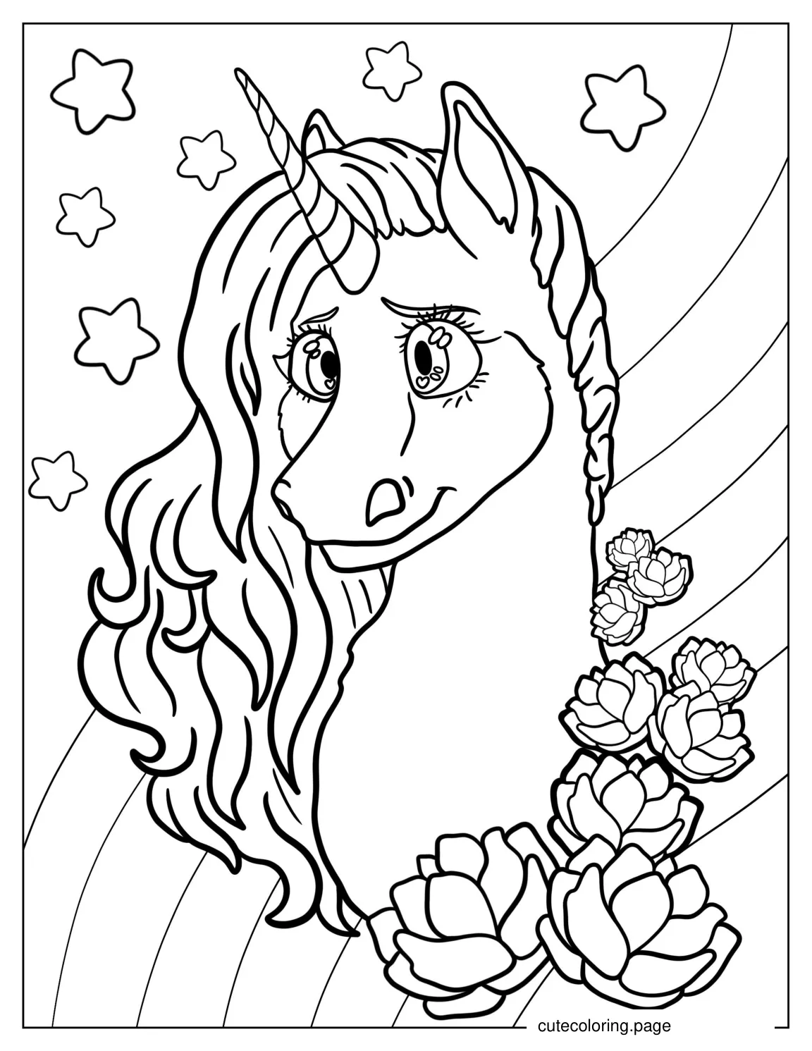 Unicorn With Adorable Eyes With Lotus Flowers coloring page