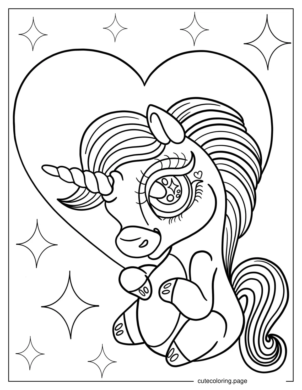 Unicorn With a Big Love Heart coloring page