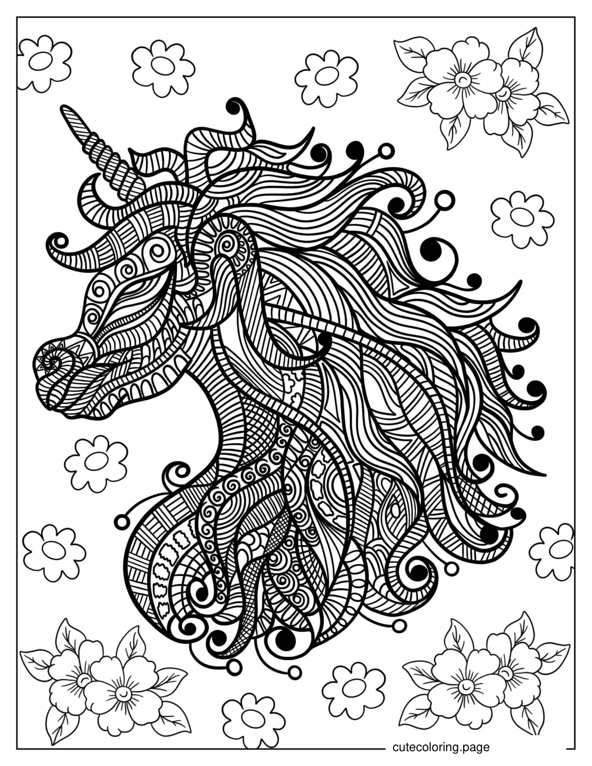 Unicorn Zentangle Coloring Page coloring page