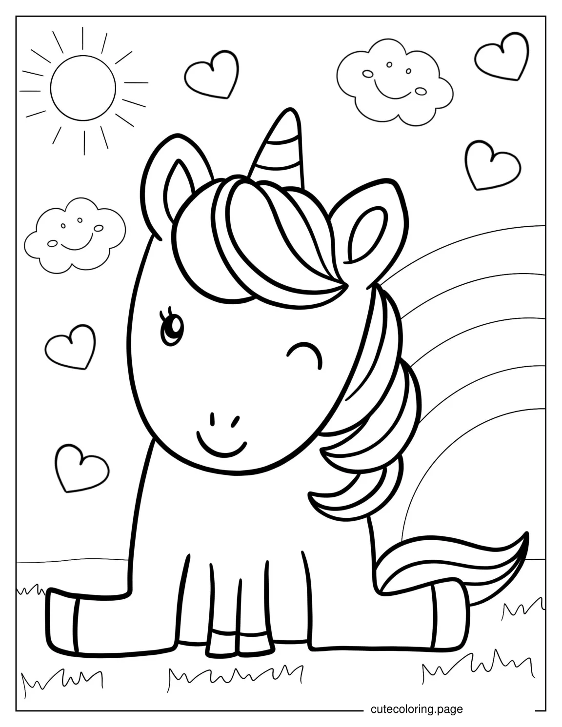 Winking Unicorn Sitting In The Sun  coloring page