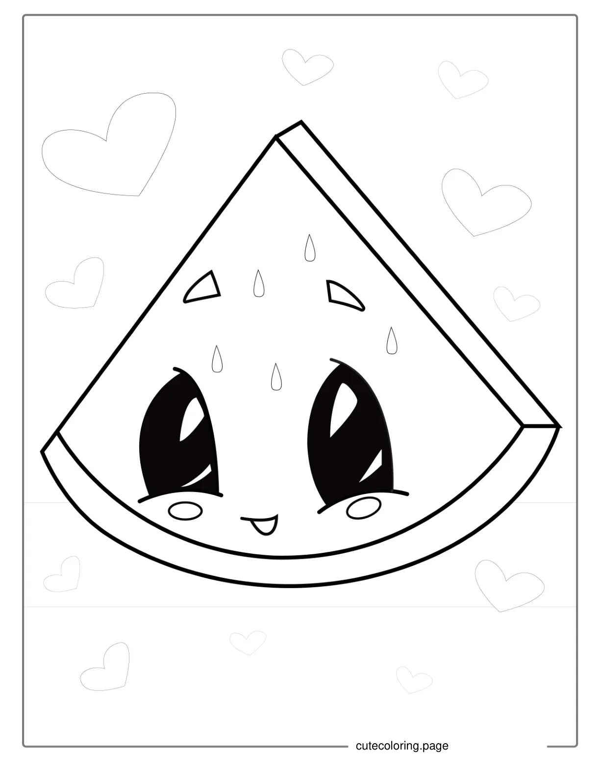 Cute Kawaii Watermelon Coloring Page For Kids coloring page