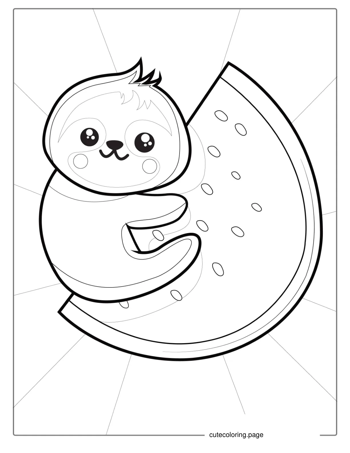 Cute Sloth With Watermelon Coloring Page coloring page