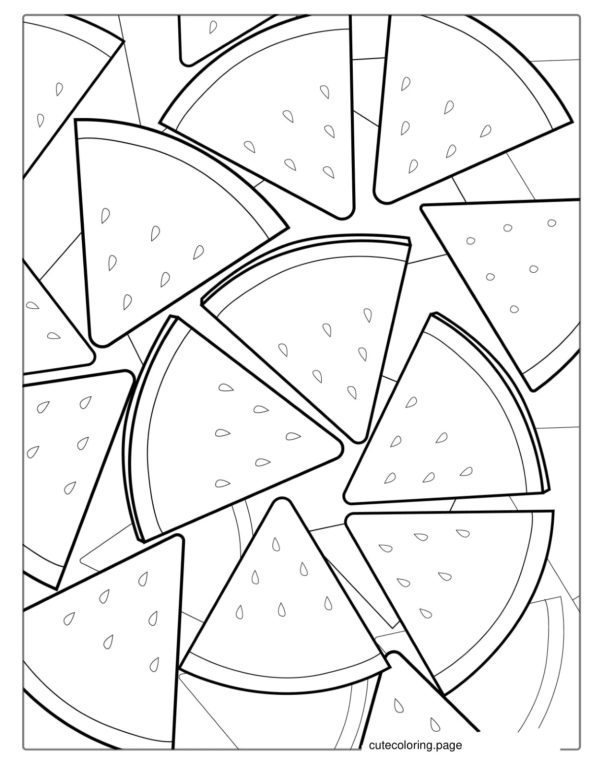 Slices Of Watermelon With Seeds Coloring coloring page