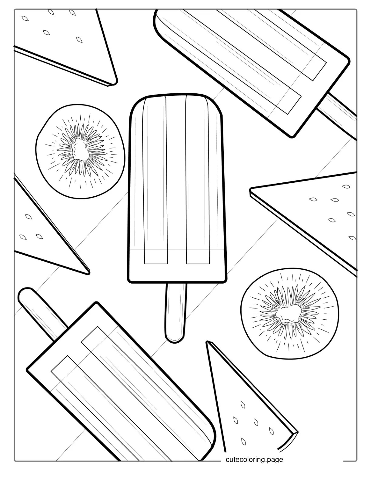 Watermelon And Kiwi Fruit Ice Pole Coloring Page coloring page