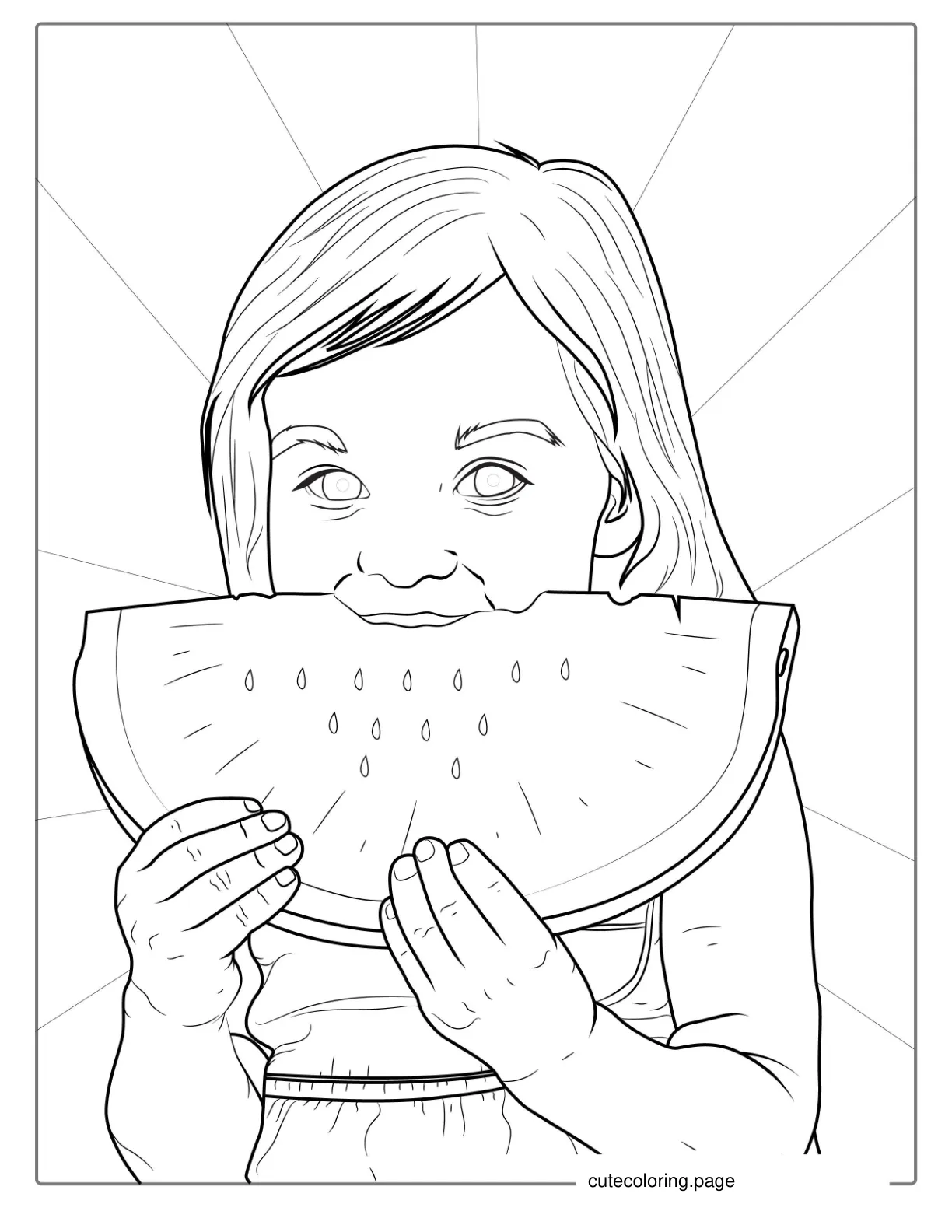 Young Child Eating Watermelon Coloring coloring page