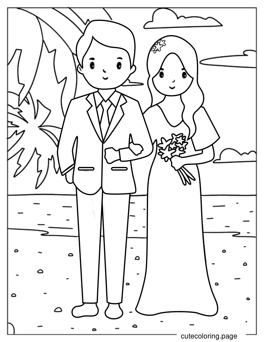 Easy Cartoon Groom And Bride Coloring Sheet coloring page