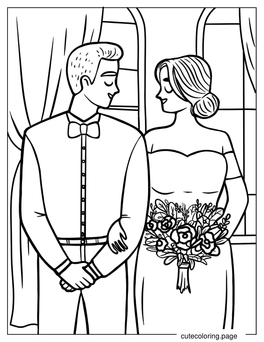 Easy Wedding Bride And Groom Coloring Sheet coloring page