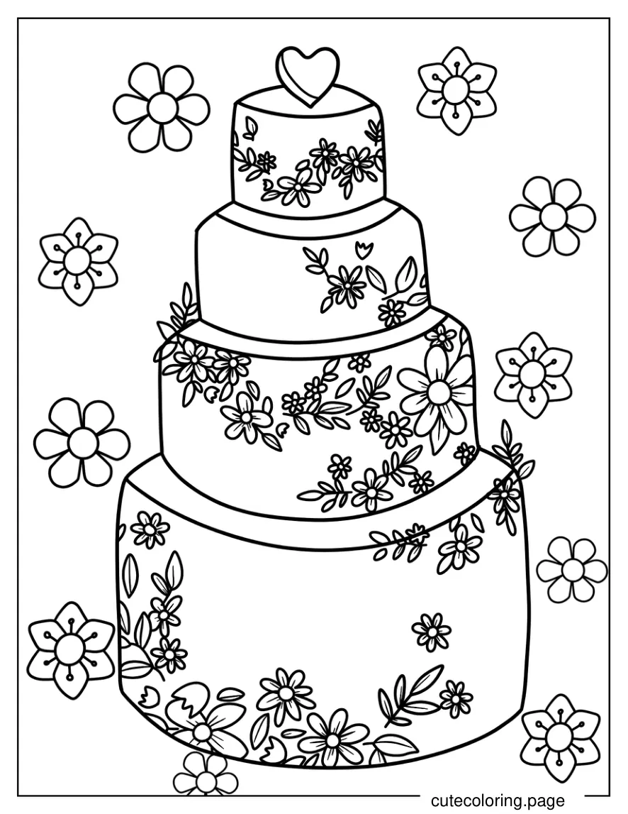 Floral Tiered Wedding Cake coloring page