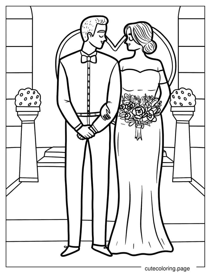 Groom And Bride At The Altar Coloring Sheet coloring page