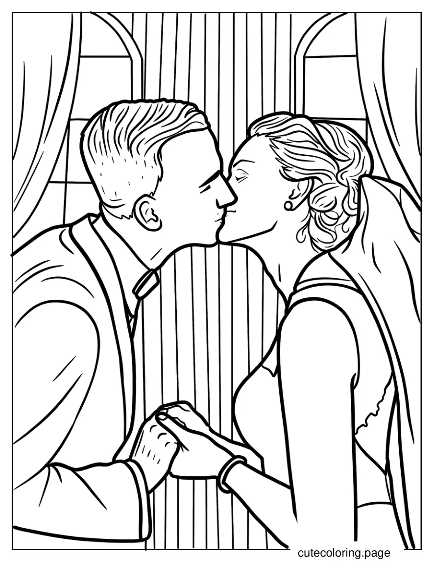 Groom And Bride First Kiss At Wedding Coloring Page coloring page