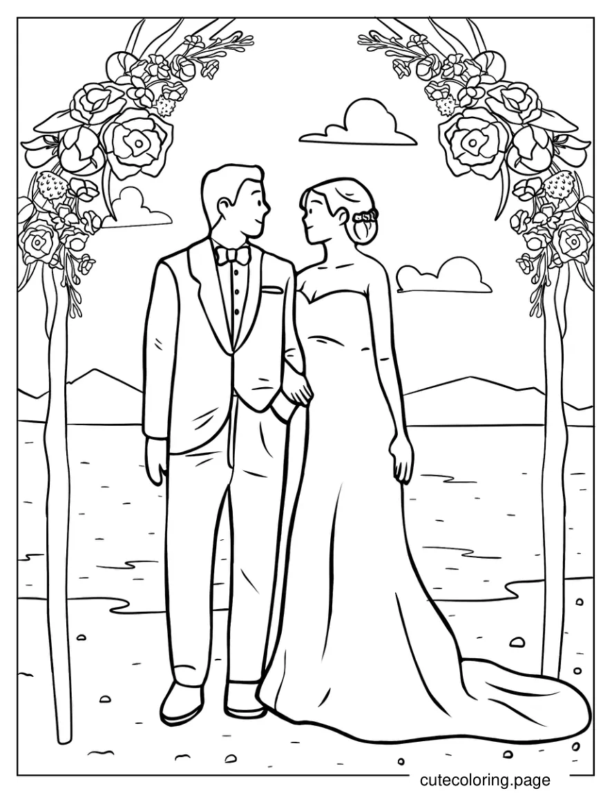 Groom And Bride In Beach Wedding Coloring Page coloring page