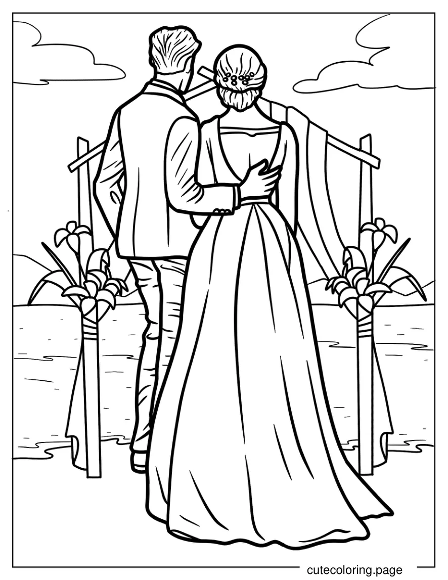 Groom And Bride Looking At The Sea Beach Wedding Coloring Sheet coloring page