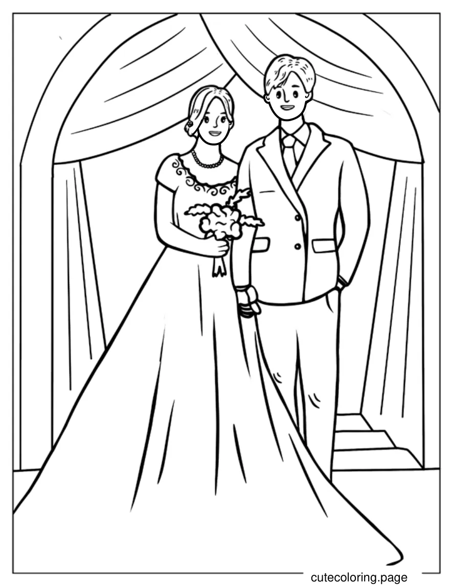 Happy Groom And Bride On Wedding Day coloring page