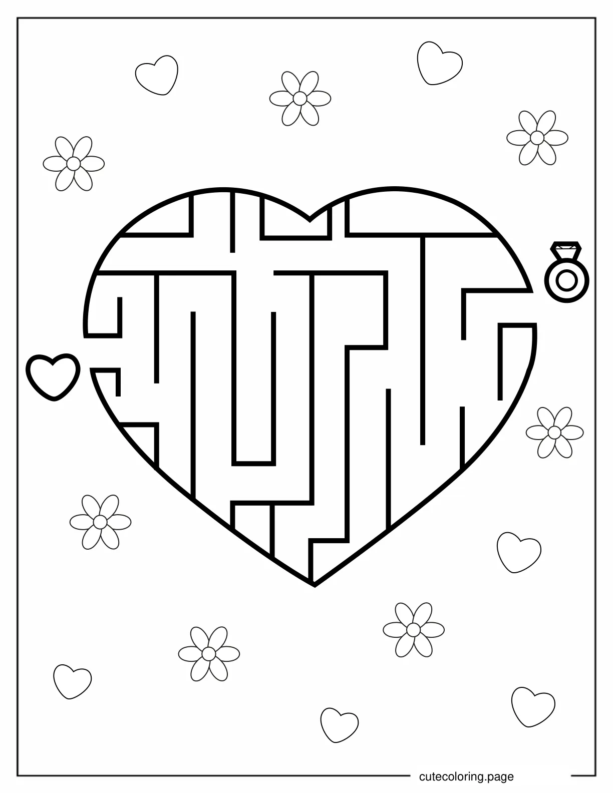 Wedding Heart Maze Game Coloring Page coloring page