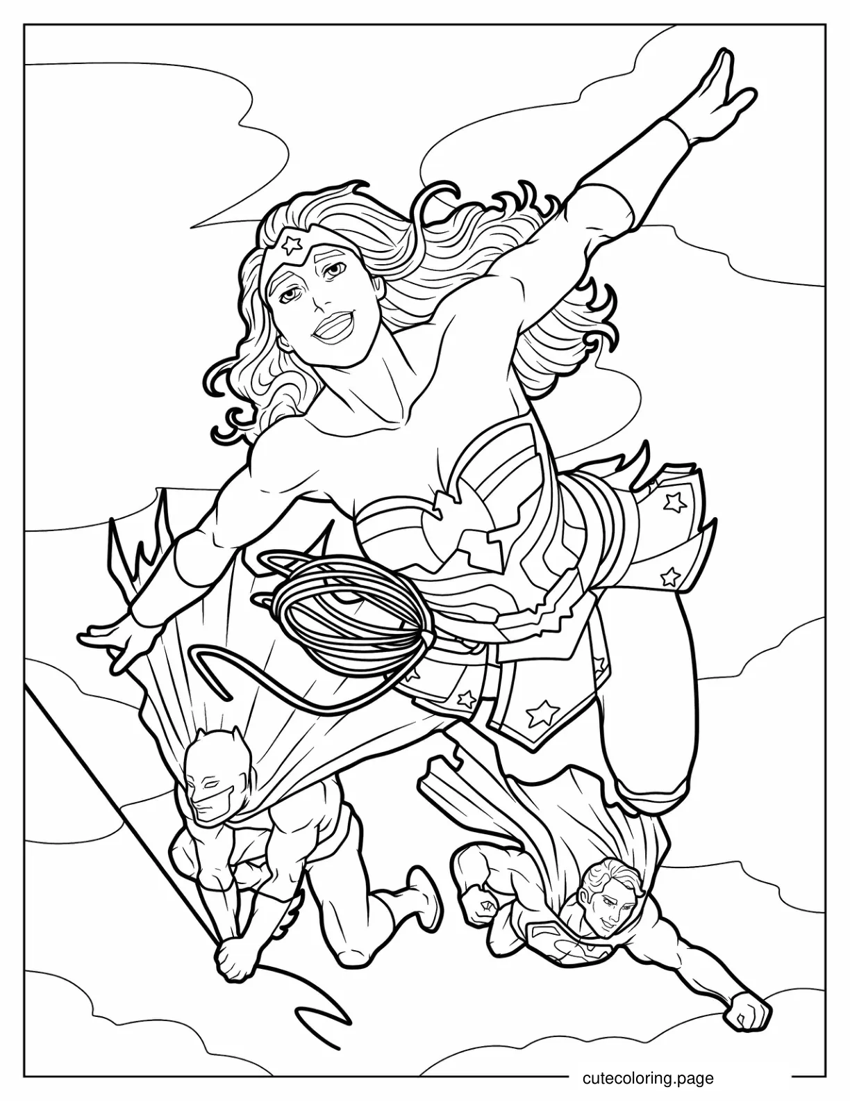 Coloring Sheet Of Wonder Woman With Superman And Batman coloring page