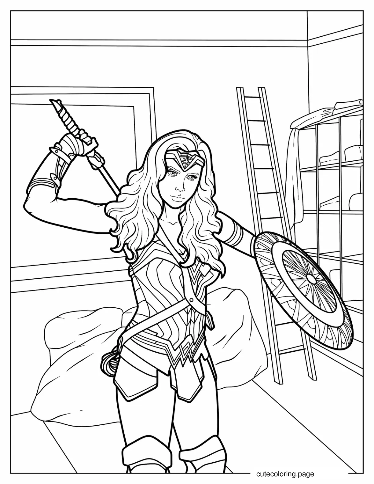 Detailed Coloring Sheet Of Wonder Woman coloring page