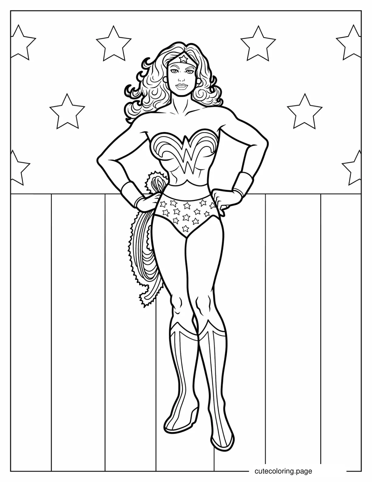 Detailed Vintage Wonder Woman To Color coloring page