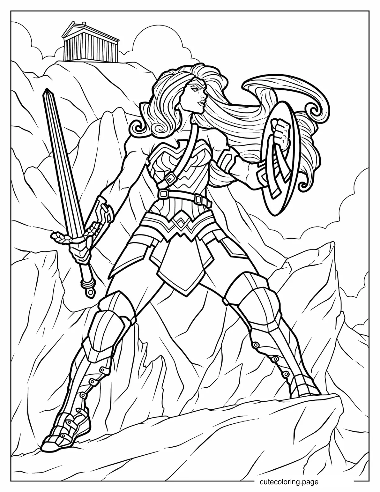 Wonder Woman Holding Sword Of Athena coloring page