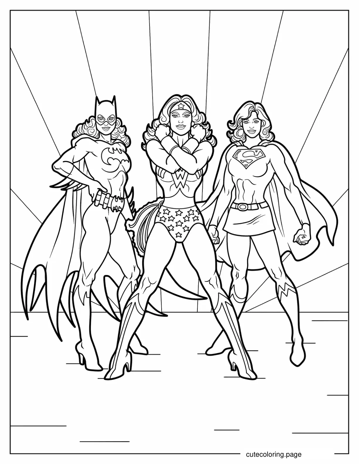 Wonder Woman With Batgirl And Superwoman To Color coloring page