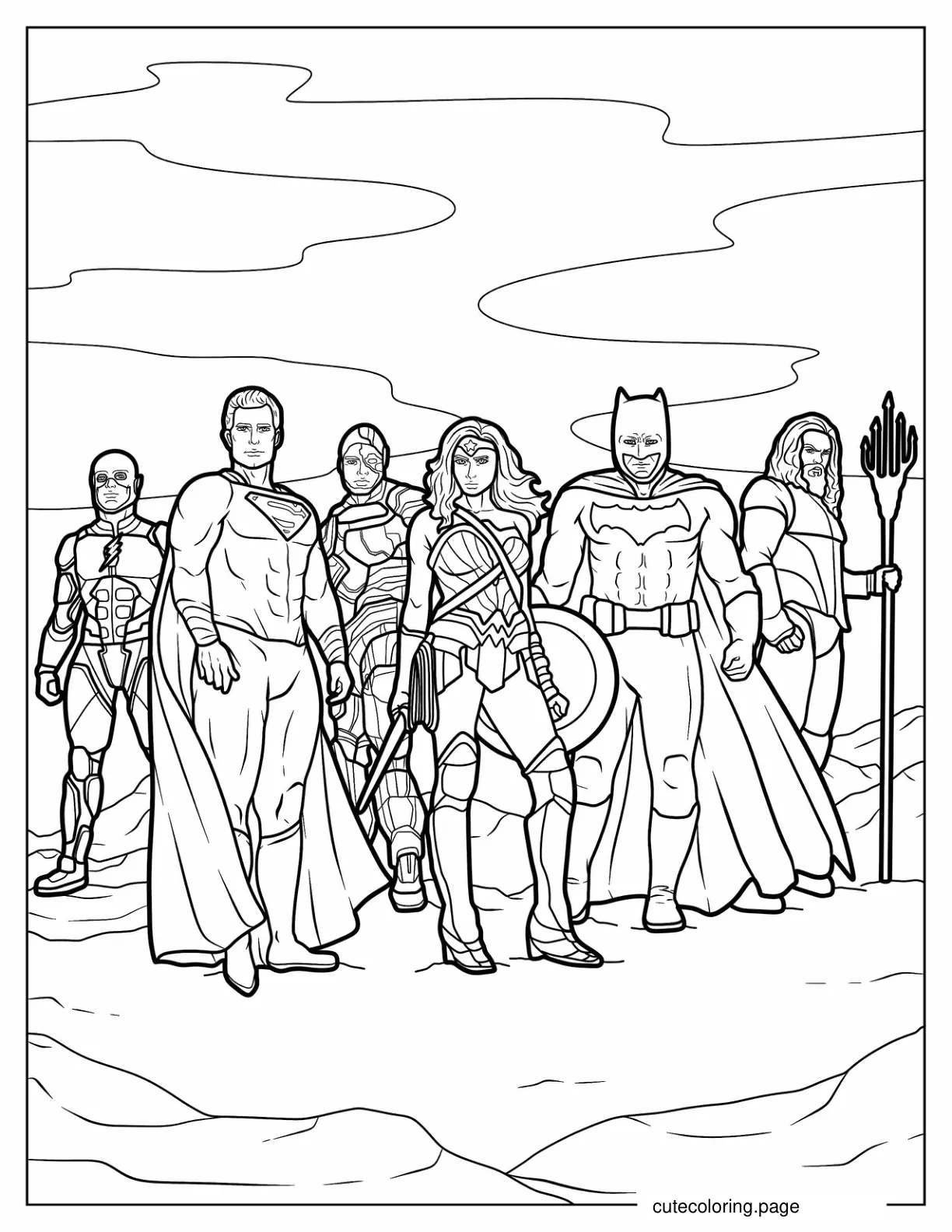 Wonder Woman With Justice League To Color In coloring page